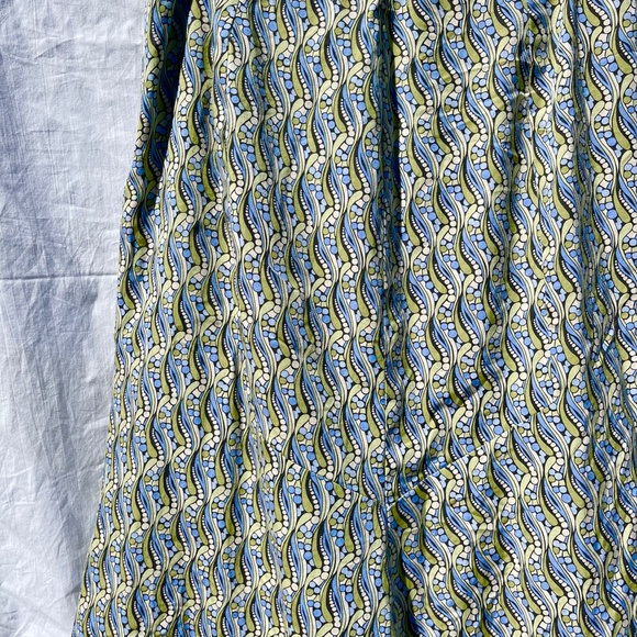 Green and Blue Abstract Paisley Design on Midi Length Fit and Flare Skirt - Picture 2 of 4
